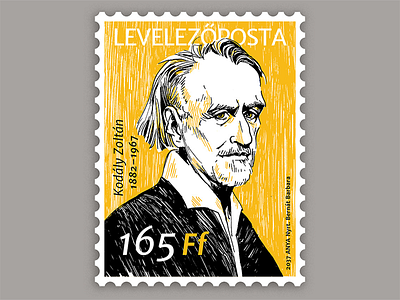 Zoltán Kodály postage stamp design bw composer graphic graphic design illustration ink kodály music portrait postage stamp stamp yellow