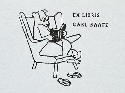 Ex libris Carl Baatz animal bear bookplate ex libris fairytale hairline illustration logo reading rubber stamp stamp