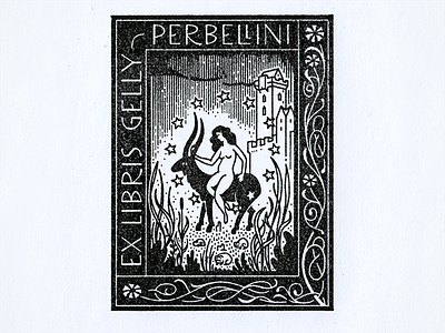 Ex Libris Gelly-Perbellini art nouveau book bookplate castle emblem ex libris fairytale logo mark rubber stamp stamp witch