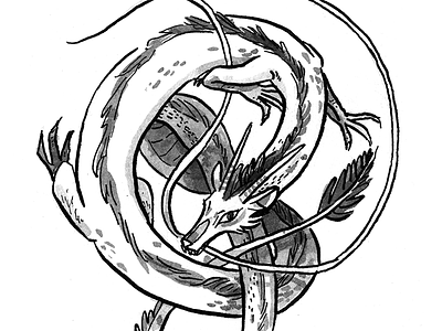 Haku bw chihiro dragon graphic graphic design haku illustration ink magical spirited away
