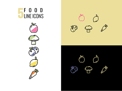 Food Line Icons black design food fruits fruits and vegetables graphic design icons illustration line icons vector vegetables white yellow