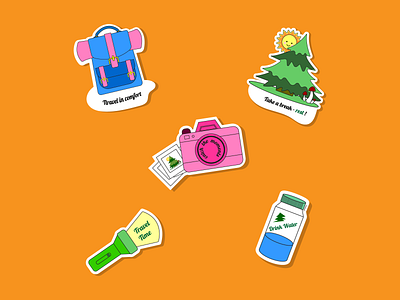 Set of stickers color happy lifestile moment nature rest set sport stickers tent tourism travel vector water