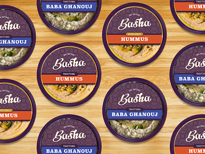 Basha Foods branding food hummus label design typography packaging purple