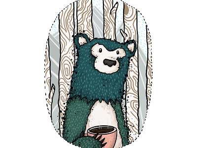 bearly awake. bear coffee design illustration procreate trees woodland
