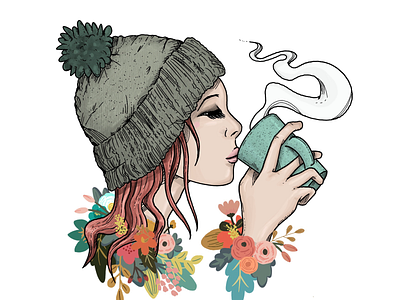 coffee is a love language. coffee coffee lover design floral flowers girl illustration love love language procreate she