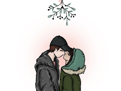 mistletoe. christmas couple dating design illustration love love life mistletoe procreate together winter