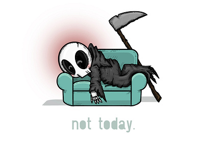 not today. couch design grim reaper illustration lazy not today procreate skull sleep sloth tired