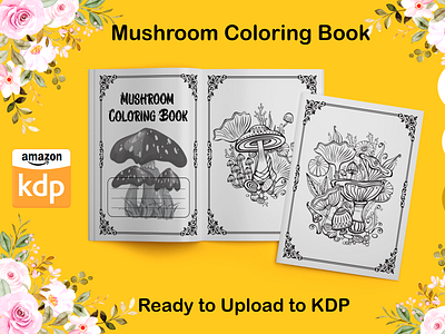 Mushroom Coloring Book KDP Interior Design book cover branding design graphic design illustration k kdp logo typography ui vector