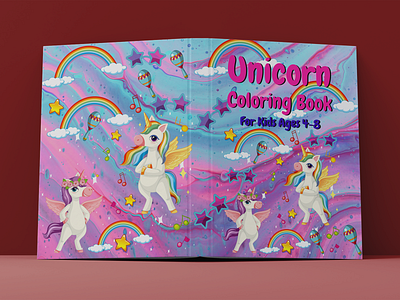 Unicorn Coloring Book Cover For KDP 3d animation book cover branding design graphic design illustration kd kdp logo motion graphics typography ui unicorn coloring book vector
