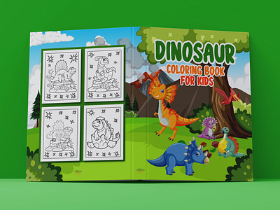 Dinosaur Coloring Book For Kids, Cover For KDP book cover branding design graphic design illustration kdp logo typography ui vector