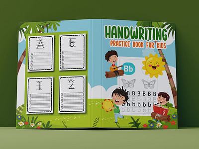 Handwriting Practice Book For Kids book cover branding design graphic design illustration kdp logo typography ui vector