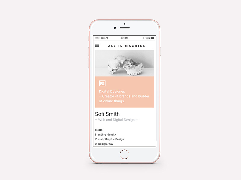 Portfolio on mobile - All is Machine classic minimal pastel web design mobile responsive design responsive