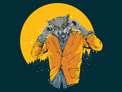 Night Thriller casual forest moon orange pop culture taxidermy trendy vintage style wild wolf