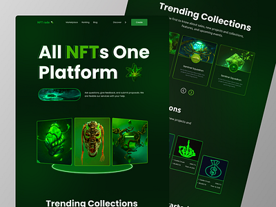 NFT Landing Page Design. 3d animation branding clean cryptocurrency ecommerce finance freelancer bank account graphic design homepage investment kitty uix landing landing page design symbol ui ux website