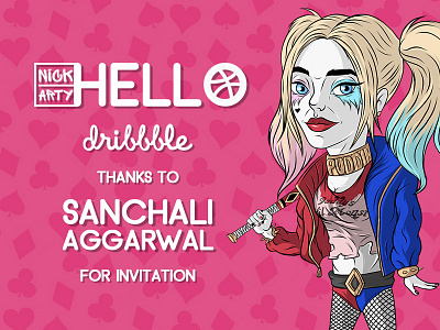 Hello Dribbble art character comics dc desig draw dribbble graphic harleyquinn hello hellodribbble illustration