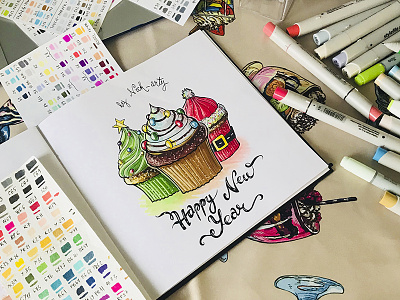 Happy New Year 2018 christmas cupcakes draw graphics illustration muffin newyear nick arty nick arty photo