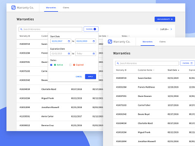 Warranty Tracking Table View