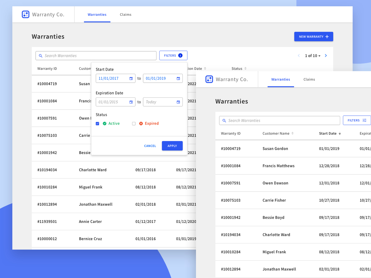 Warranty Tracking Table View By David Probst On Dribbble