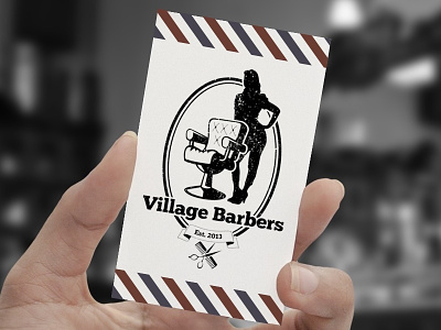 Village Barbers Business Card Mockup logo mockup retro sketch