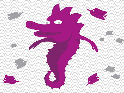 Projectflutter Characters 2 of 4 butterflyfish fish poster purple seahorse silkscreen water waves