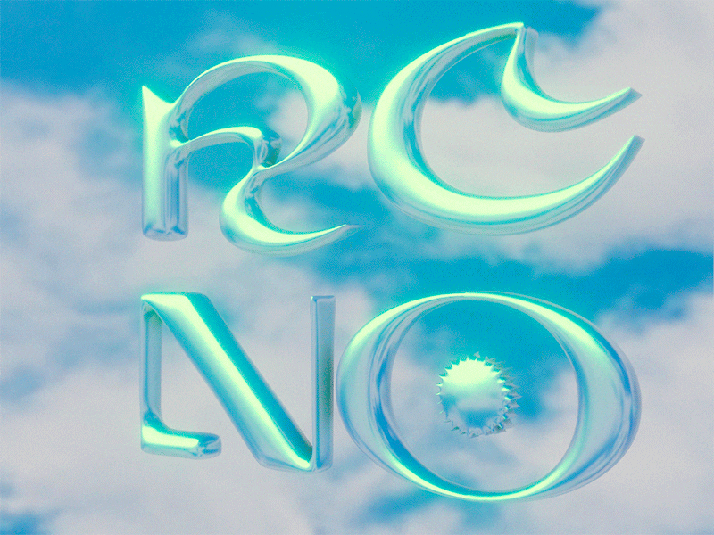 RCNO 🌝 3d animation blender blender 3d branding chrome chrometype illusion illustration logo loop motion design motion graphic nft nftart render roccano surreal typography typography art