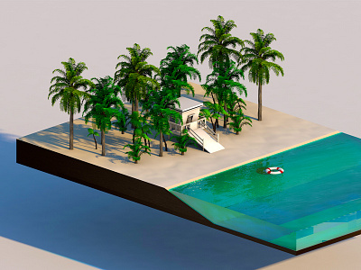 The Beach WIP 3d beach landscape lifeguard nature render roccano sand summer water
