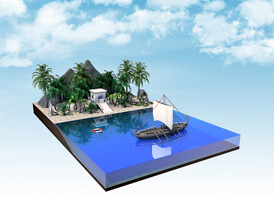 The Beach 3d beach landscape lifeguard nature render roccano sand summer water