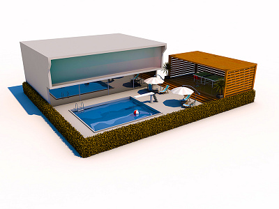 Villa 3d c4d holiday house ping pong pool render roccano summer villa water wood