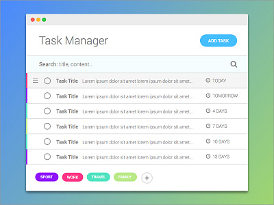 Task Manager clean design flat list minimal roccano sketchapp task manager todo ui ux