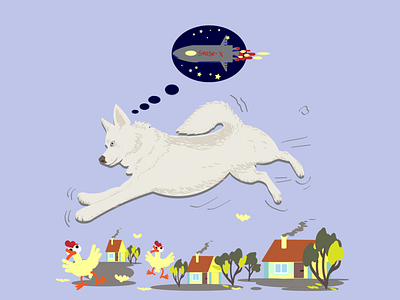 Doggy rocket chichens design funny doggy illustration vector