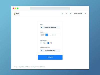 Bolt Platform [concept] bolt browser buttons file link minimal payment sharing simple transfer upload website