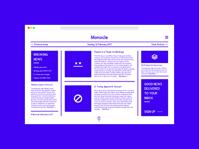 Monocle Website [experiment] blue digital line break minimal monocle news newspaper publication website