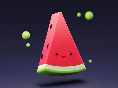 Watermelon 3d blender character cute tiny