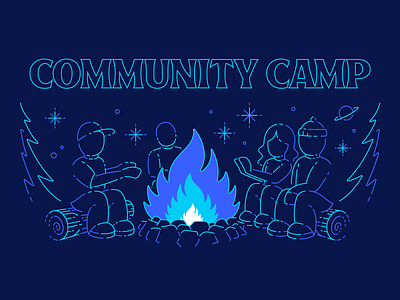 Community Camp Illustration adobe illustrator camp campfire camping character design community community camp drawing fire illustrated illustration illustrator lineart outer space people san diego spot illustration star gazing vector vector lines