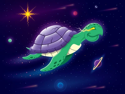 Space Turtle creature extraterrestrial galaxy illustration neon san diego sea turtle space space turtle tortoise turtle vector art