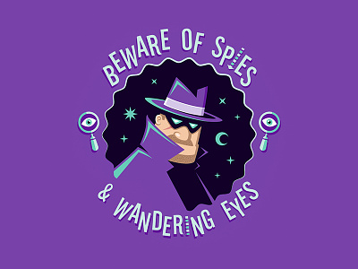 Beware of Spies & Wandering Eyes badge espionage galaxy icon illustration illustrator neighborhood watch occult outer space san diego spy vs spy stars