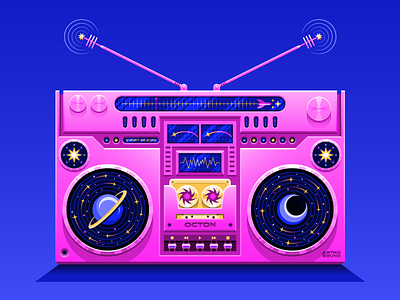 ✨ Galactic Ghetto Blaster ✨ boombox cosmos ghetto blaster illustration illustrator mixtape outer space radio san diego spotify stereo to infinity and beyond