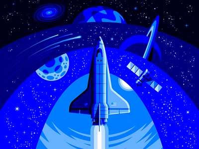 Frontiers 🚀 (NASA Tribute) adobe illustrator aerospace astronaut cosmos explorers illustration illustrator moon nasa outer space rocket san diego satellite saturn space space age space art space ship space shuttle vector