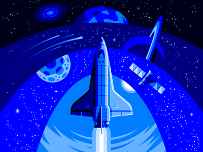 Frontiers 🚀 (NASA Tribute) adobe illustrator aerospace astronaut cosmos explorers illustration illustrator moon nasa outer space rocket san diego satellite saturn space space age space art space ship space shuttle vector