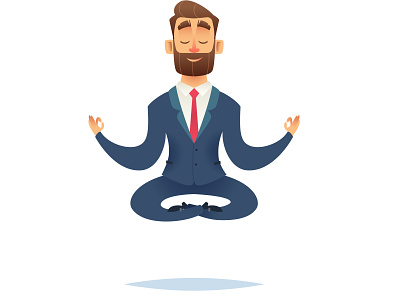 Businessman meditates app avatar beard businessman calm cartoon design illustration manager meditation modern relax rest shirt smiling suit tie vector website design worker