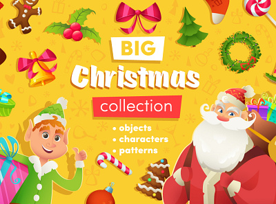 Big Christmas Collection app icons backgrounds cartoon character christmas christmas tree clipart collection decoration objects elf gift illustration logo new year pattern santa set sticker vector website design