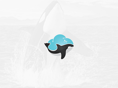 Flying Orca animal blue cloud flying icon logo orca sea whales
