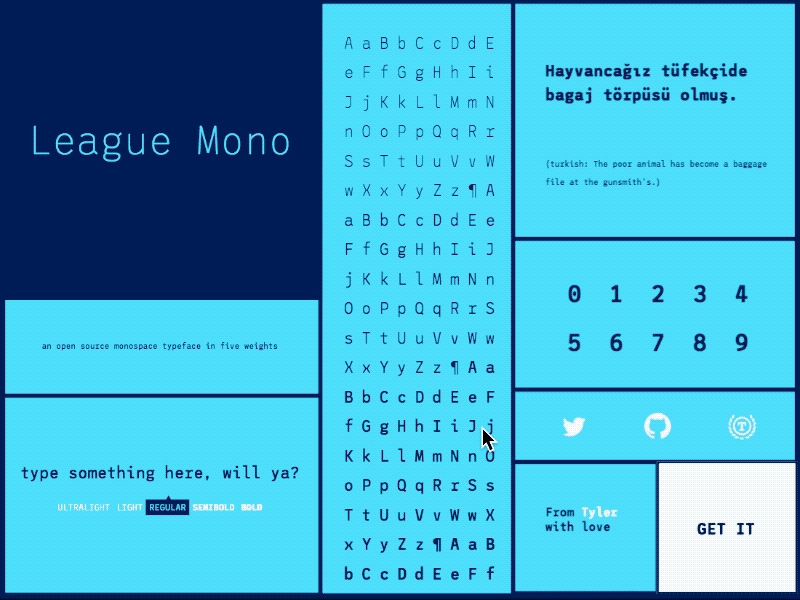 League Mono - Site Screencapture animated animation blue font gif monospace onepage typeface typography