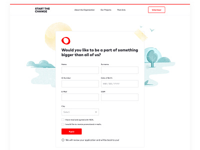 Form Page for a Social Responsibility Project clean design designers illustration layout minimal responsibility social ui ux web design website