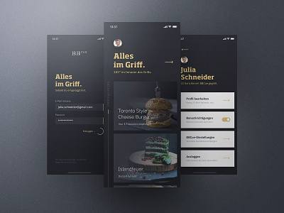 BBQ App Teaser app blur dark flames font food frish grill heat interface iphonex items list munich noise recipe serif sparks ui yung