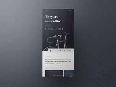 Bike Shopping Screen abril app bike blur classy dark design experiment font frish google munich noise professional rebound typography ui ux yung