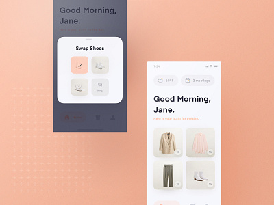 Whatrobe - Your digital wardrobe assistant 2019 ai app assistant clothes concept design digital fashion gradient munich outfit pastell pattern style suggestions trend ui ux wardrobe