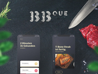 BBCue Smart Grill Handle app bbq clean cooking dark design frish grill knife munich noble product restaurant smart steak technology theme ui ux yung