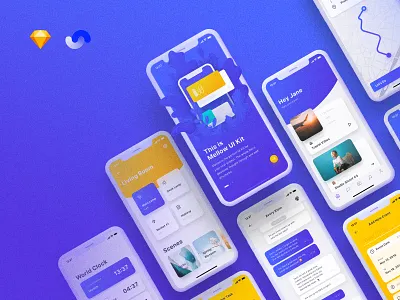 Mellow iOS UI Kit app design detail digital frish goods illustration interactions ios kit launch light overlay release resources social ui ui8 ux yung