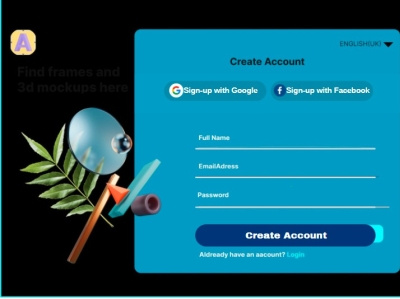 sign up page 3d logo ui